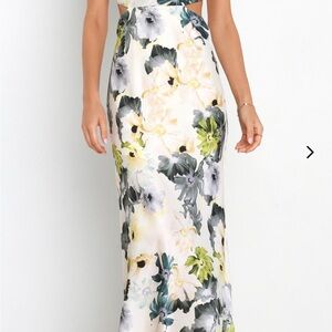 BRAND NEW. never worn. FLORAL ELEGANCE SATIN MAXI DRESS. Petal and Pup